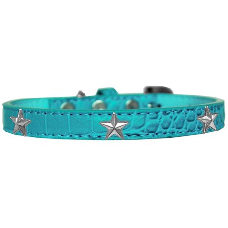MIRAGE PET PRODUCTS Silver Star Widget Croc Dog CollarTurquoise Size 16 720-15 TQC16